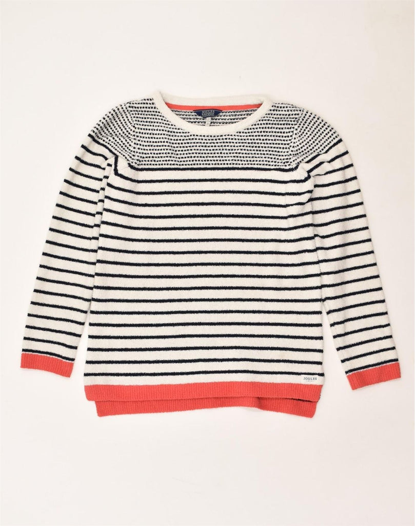 JOULES Womens Fleece Jumper UK 6 XS  White Striped Polyester | Vintage Joules | Thrift | Second-Hand Joules | Used Clothing | Messina Hembry 