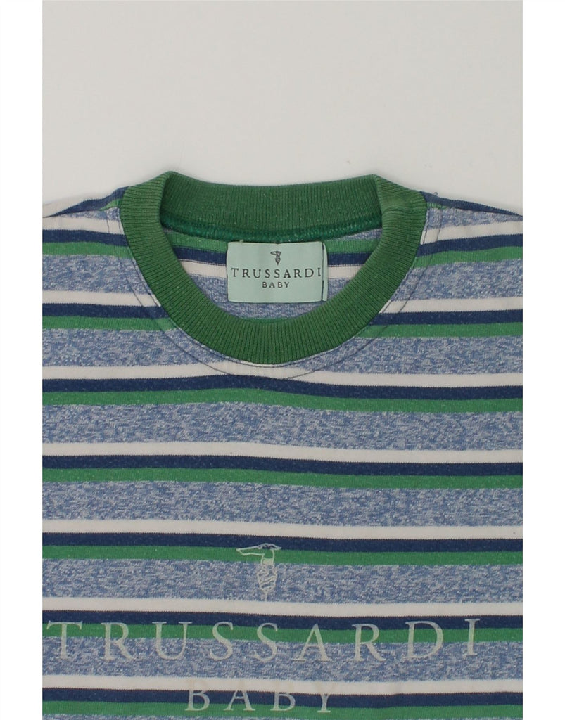 TRUSSARDI Boys T-Shirt Top 7-8 Years Blue Striped Cotton | Vintage Trussardi | Thrift | Second-Hand Trussardi | Used Clothing | Messina Hembry 