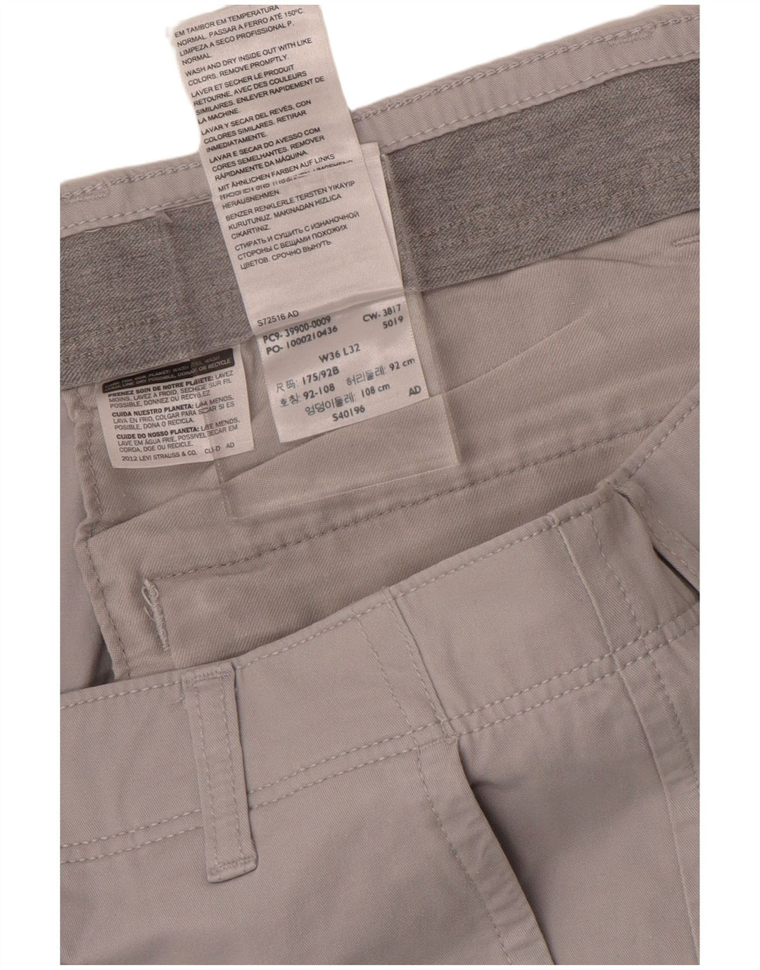 Dockers Mens Straight Chino Trousers W36 L31 Grey Cotton