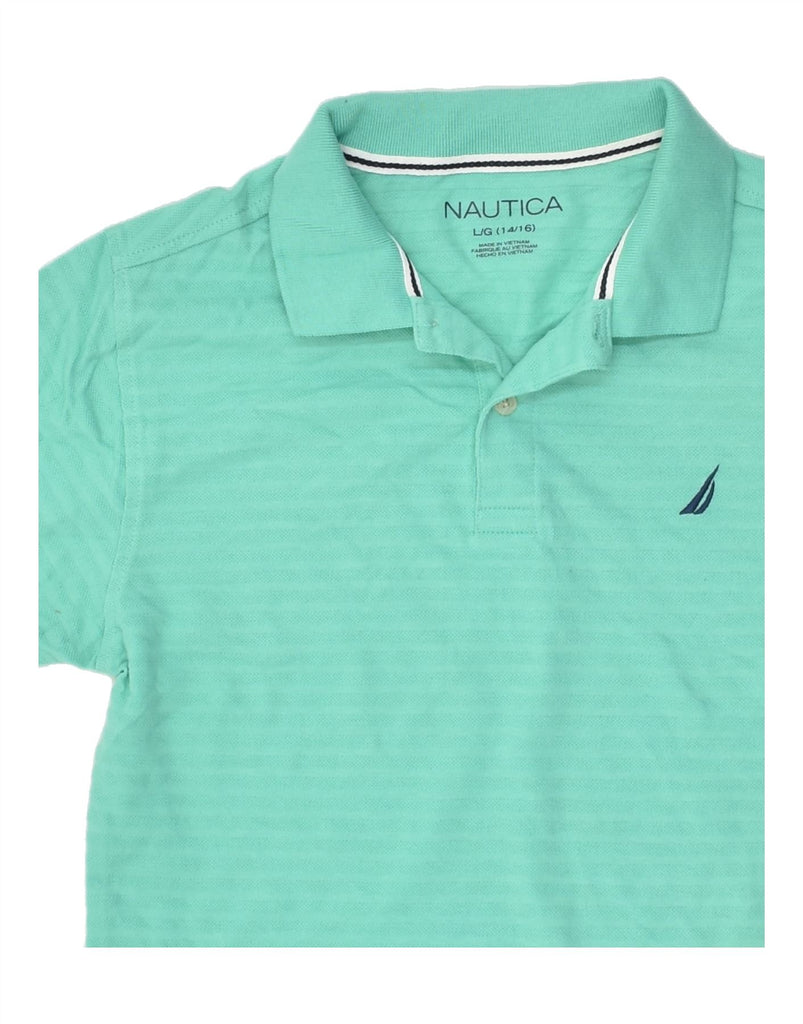 NAUTICA Boys Polo Shirt 14-15 Years Large  Turquoise Striped Cotton | Vintage Nautica | Thrift | Second-Hand Nautica | Used Clothing | Messina Hembry 