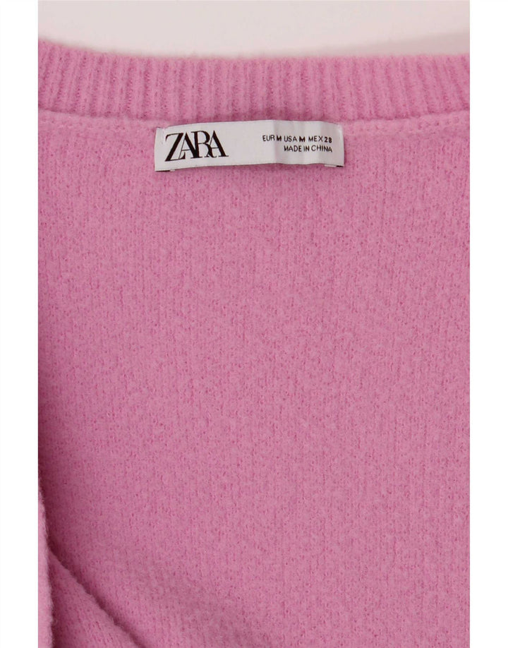Zara Womens Cardigan Sweater UK 12 Medium Pink Polyamide