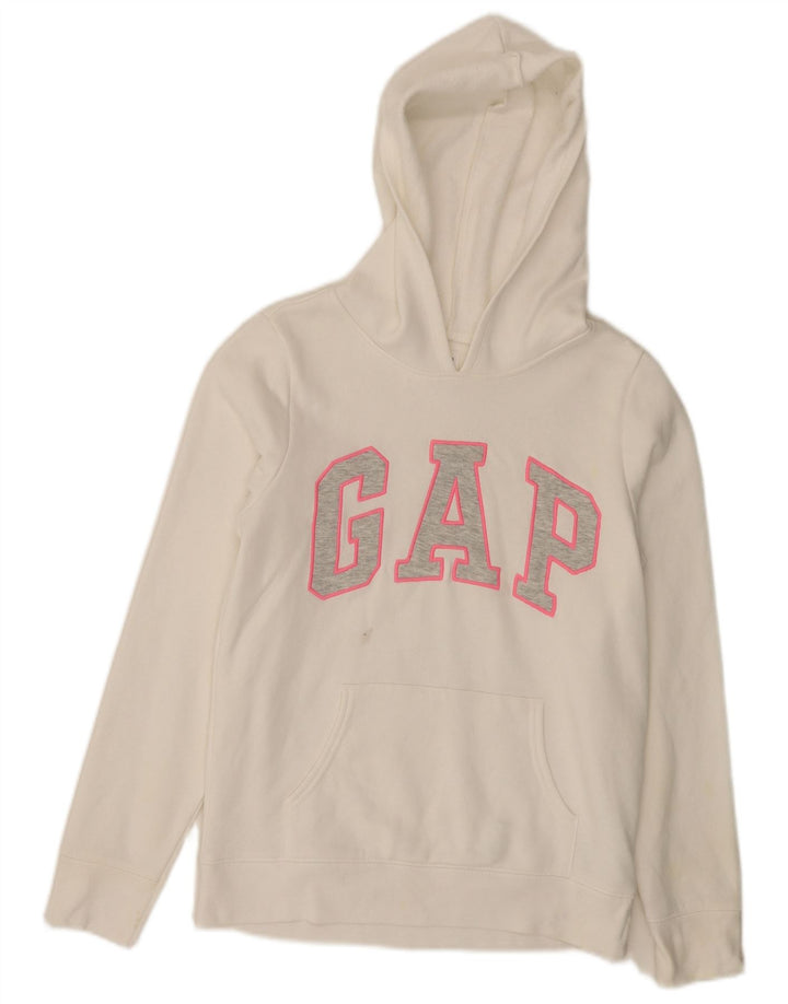 GAP Girls Graphic Hoodie Jumper 14-15 Years 2XL White Cotton