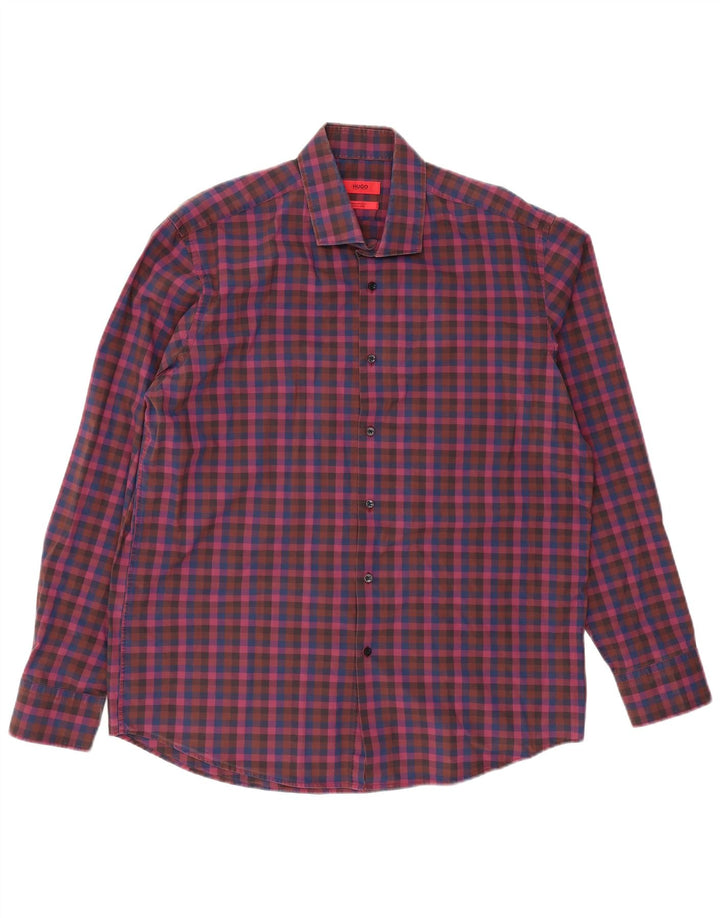 HUGO BOSS Mens Shirt Size 44 17 1/2 XL Purple Check