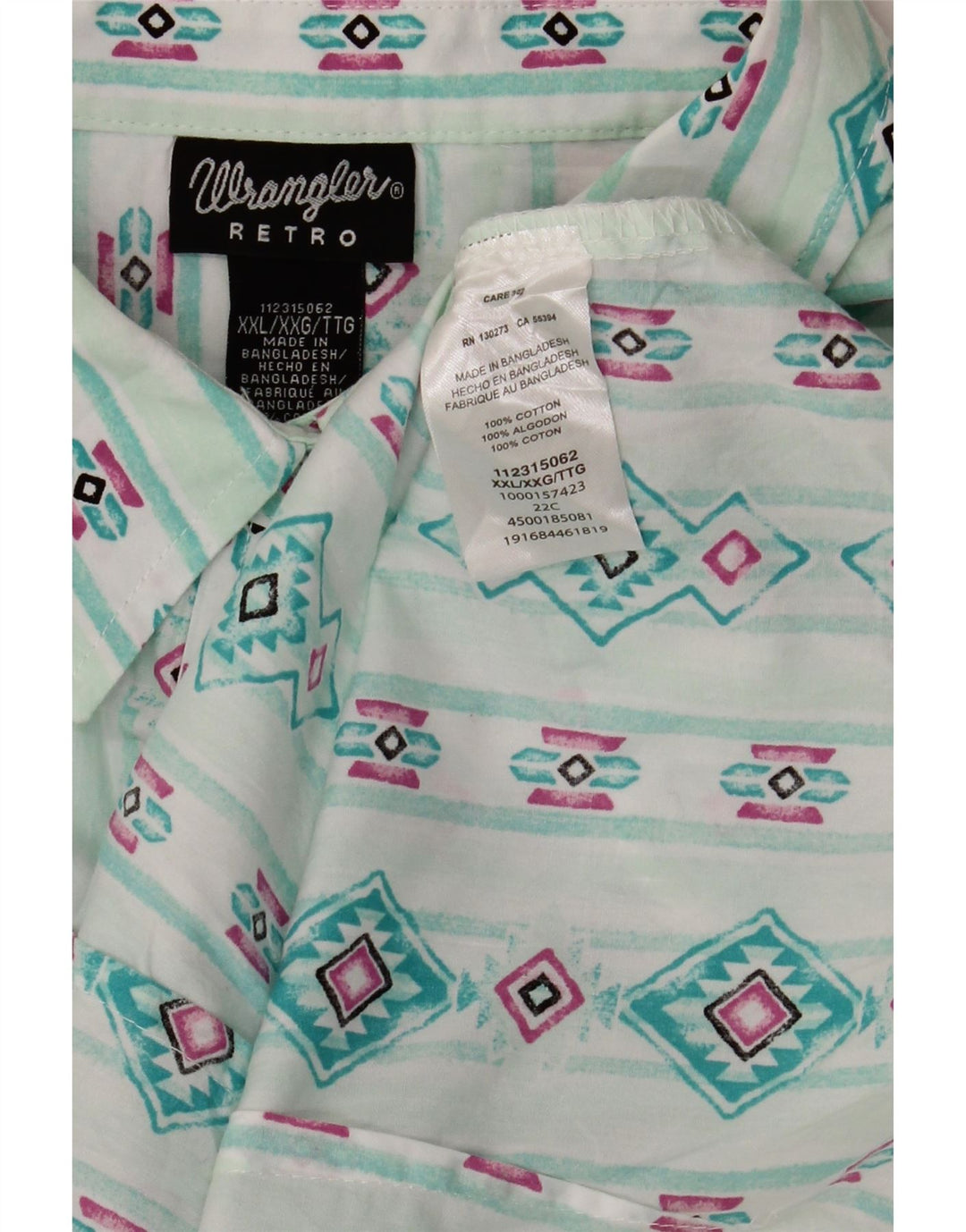 WRANGLER Womens Retro Shirt UK 20 2XL Turquoise Geometric Cotton