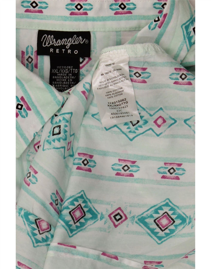 WRANGLER Womens Retro Shirt UK 20 2XL Turquoise Geometric Cotton