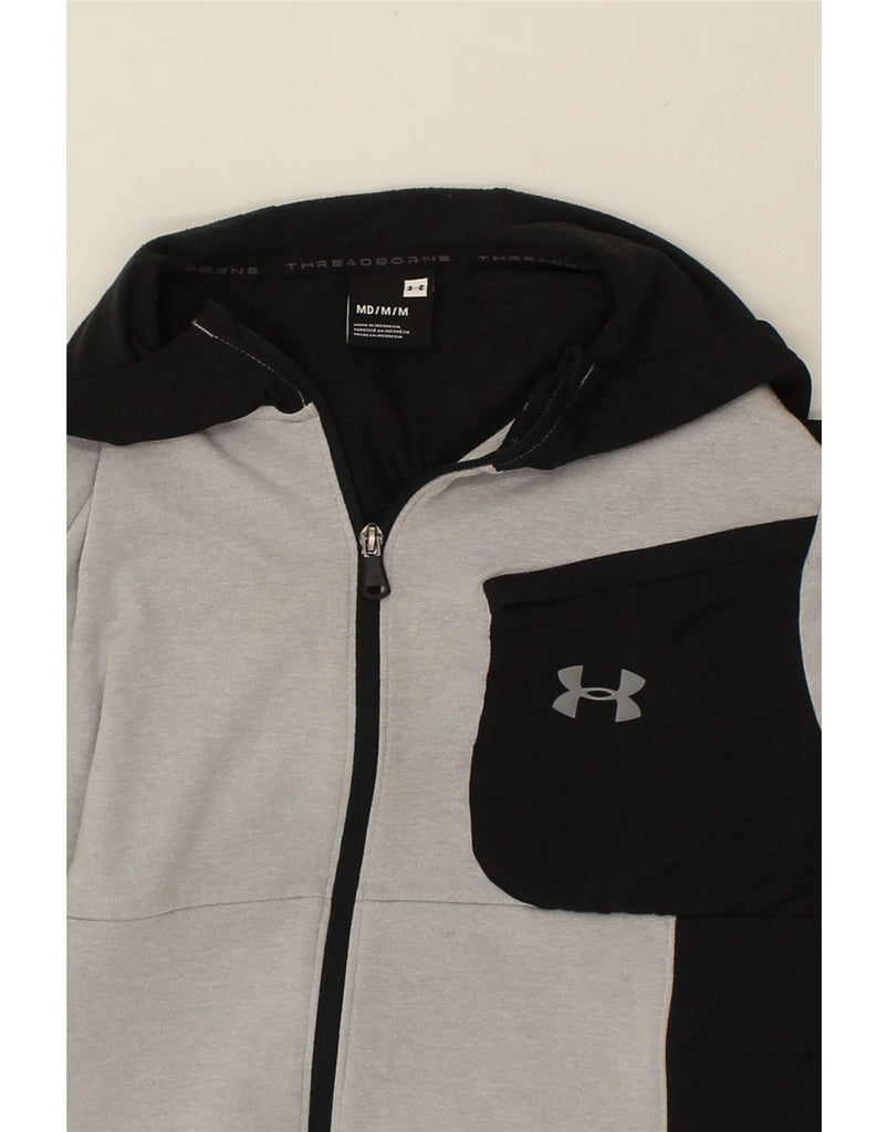 UNDER ARMOUR Mens Zip Hoodie Sweater Medium Grey Colourblock Polyester | Vintage Under Armour | Thrift | Second-Hand Under Armour | Used Clothing | Messina Hembry 