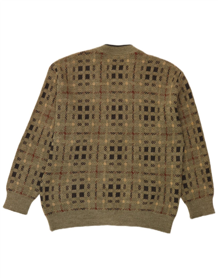 Malagrida Mens Cardigan Sweater Large Khaki Geometric