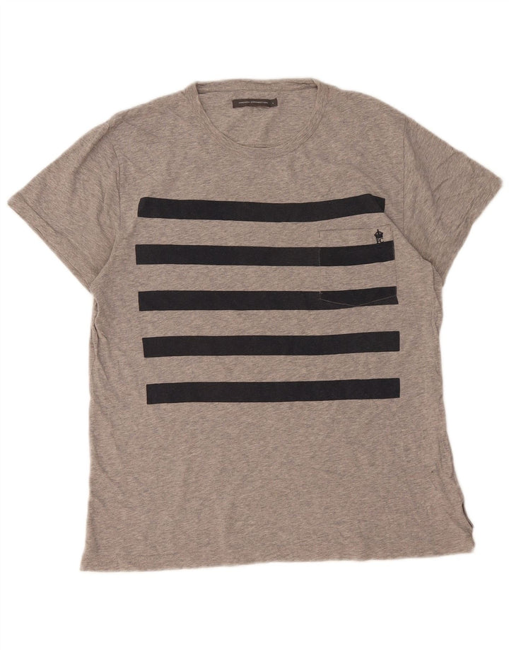 FRENCH CONNECTION Mens T-Shirt Top Large Grey Colourblock Cotton