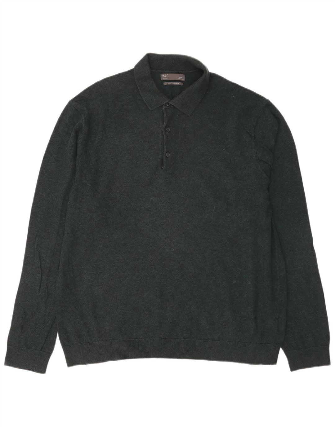 Marks & Spencer Mens Polo Neck Jumper Sweater Large Green Cotton