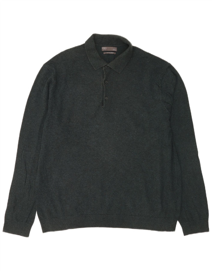 Marks & Spencer Mens Polo Neck Jumper Sweater Large Green Cotton
