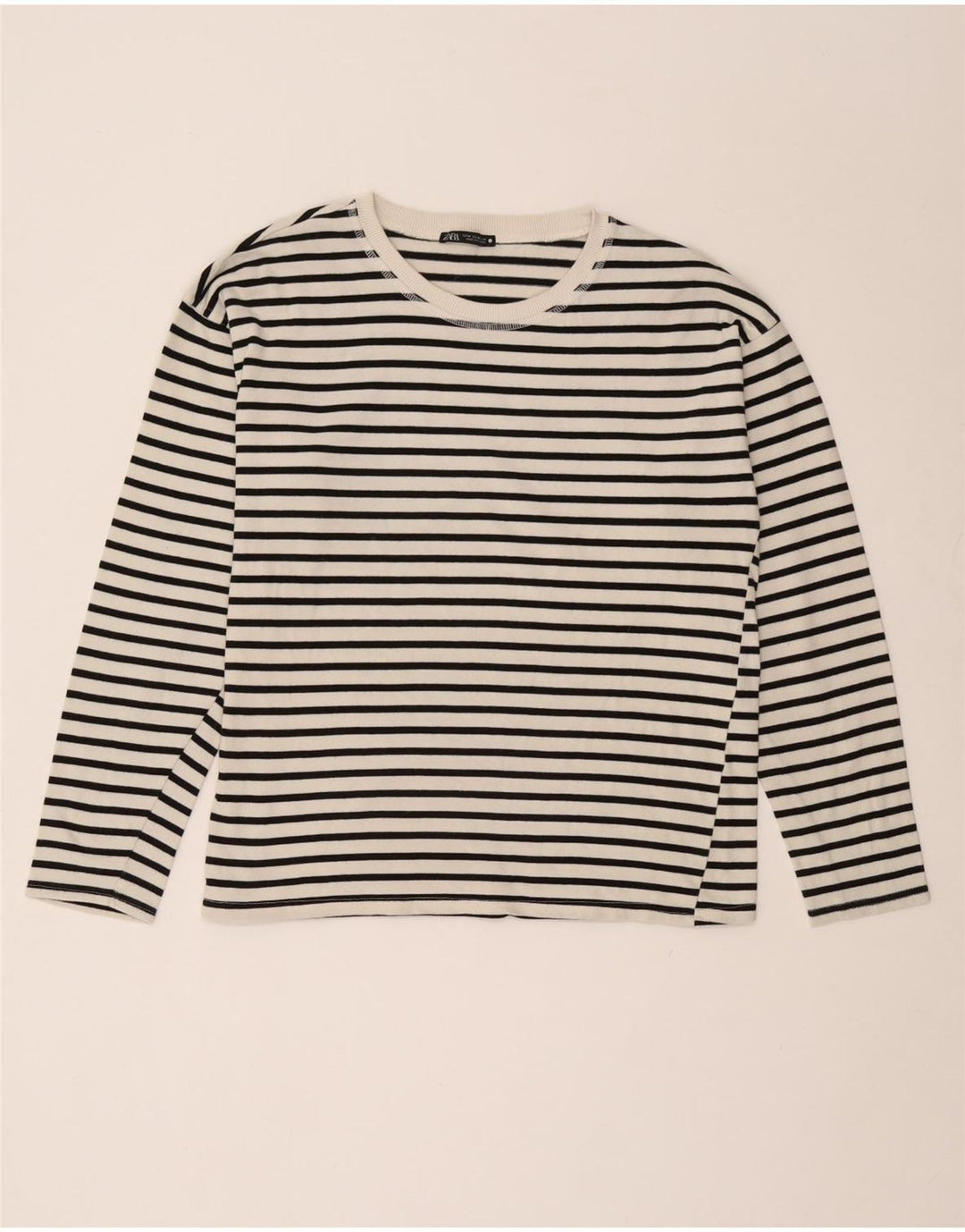 Zara Womens Top Long Sleeve UK 14 Medium White Striped Nautical