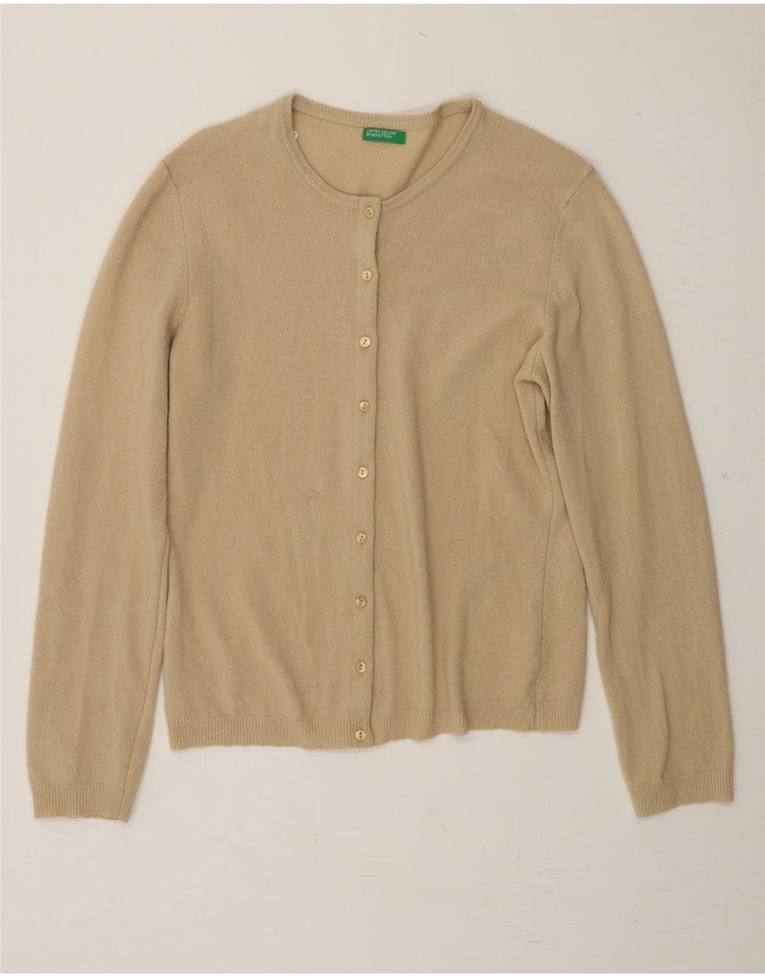 BENETTON Womens Cardigan Sweater UK 14 Large Beige Wool Vintage Benetton and Second-Hand Benetton from Messina Hembry 