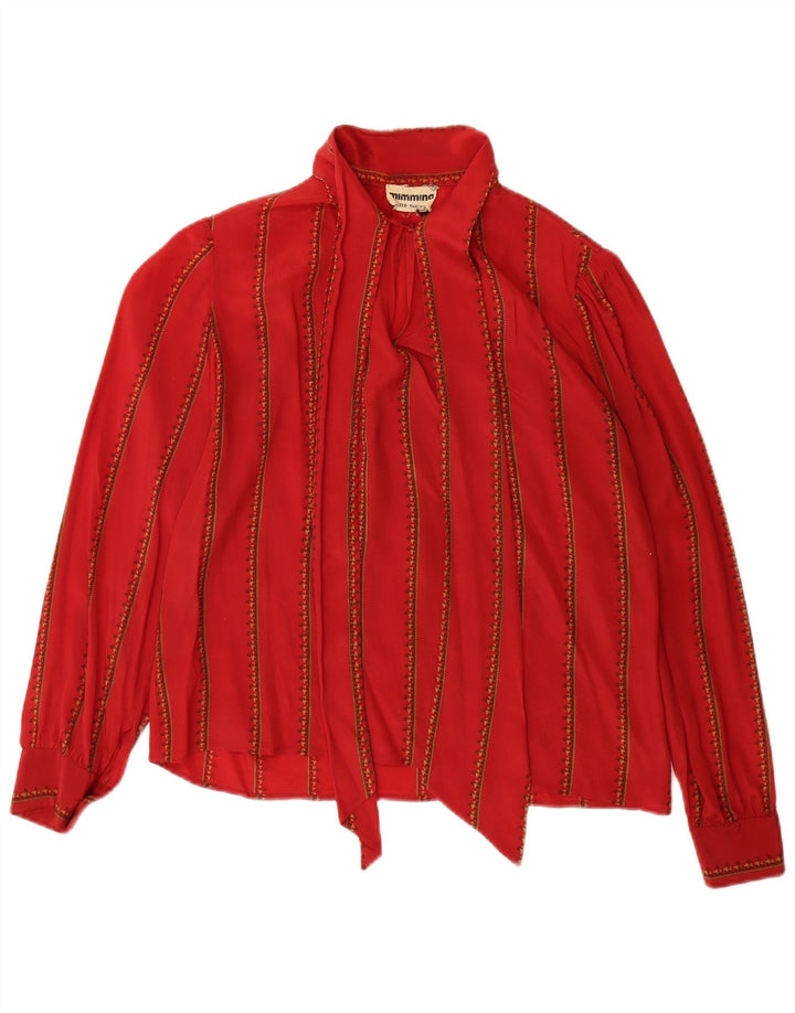MIMMINA Womens Front Tie Long Sleeve Blouse Top UK 14 Large Red Striped