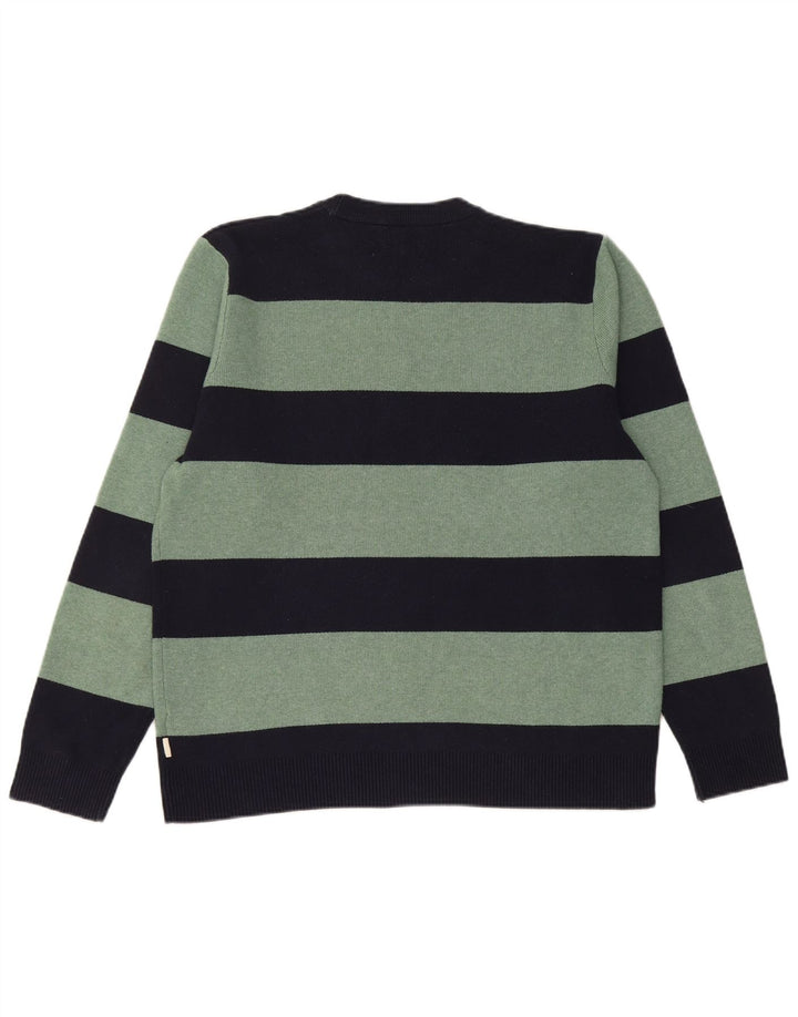 Marks & Spencer Mens Crew Neck Jumper Sweater Large Navy Blue Striped