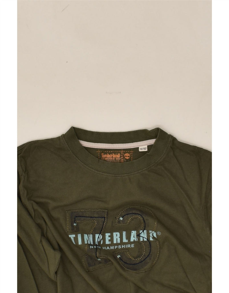 TIMBERLAND Boys Graphic Top Long Sleeve 11-12 Years Khaki Cotton | Vintage Timberland | Thrift | Second-Hand Timberland | Used Clothing | Messina Hembry 