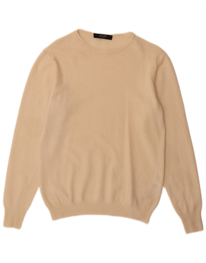 Liu Jo Mens Crew Neck Jumper Sweater Medium Beige Virgin Wool