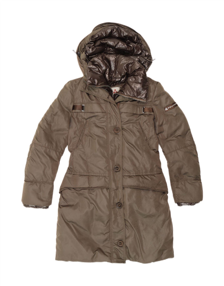 PEUTEREY Womens Hooded Padded Coat UK 12 Medium Brown Polyamide