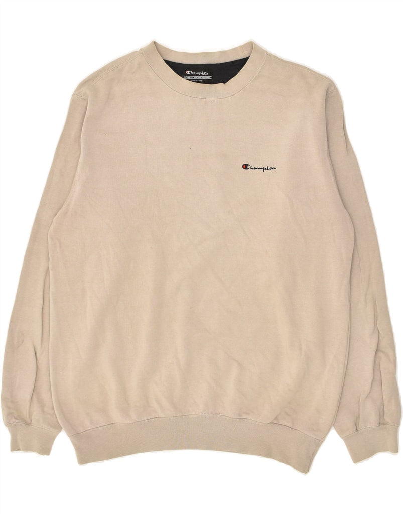 CHAMPION Mens Sweatshirt Jumper Medium Beige Cotton | Vintage Champion | Thrift | Second-Hand Champion | Used Clothing | Messina Hembry 