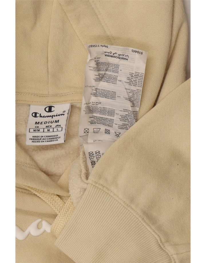 CHAMPION Womens Graphic Hoodie Jumper UK 14 Medium Beige Cotton