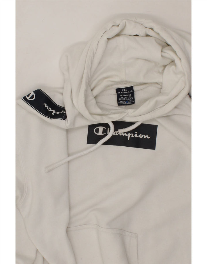 CHAMPION Mens Graphic Hoodie Jumper Medium White Colourblock Cotton Vintage Champion and Second-Hand Champion from Messina Hembry 
