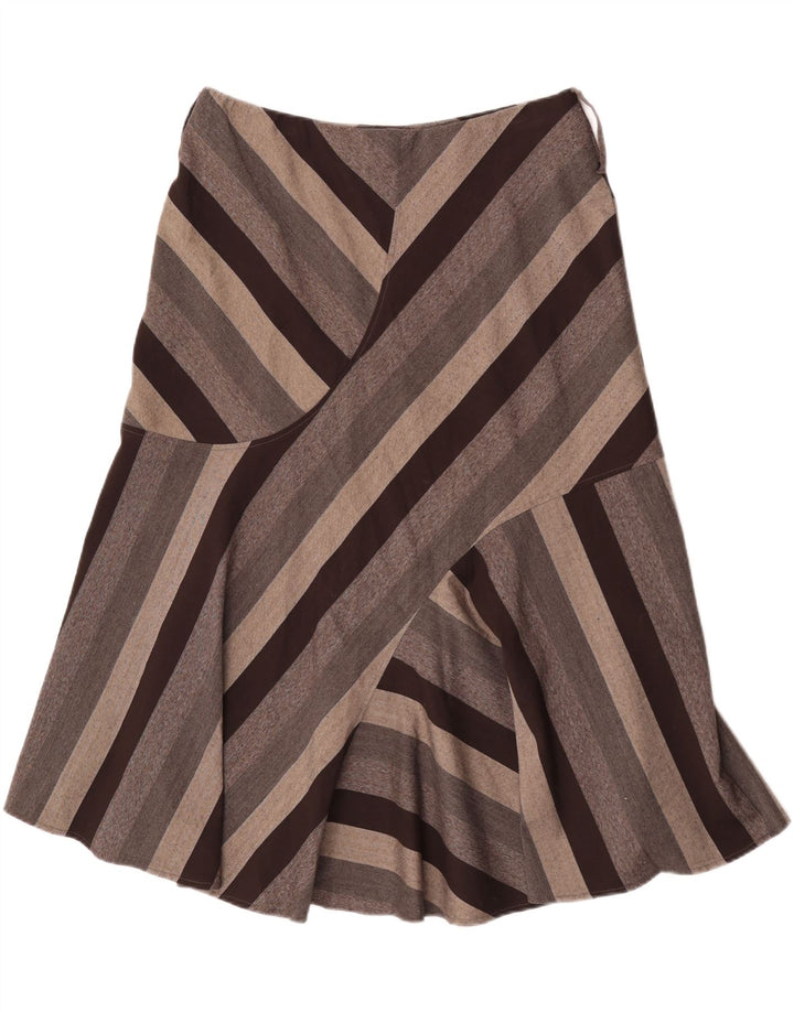 Marks & Spencer Womens Midi Skirt UK 16 Large W34 Brown Striped Polyester
