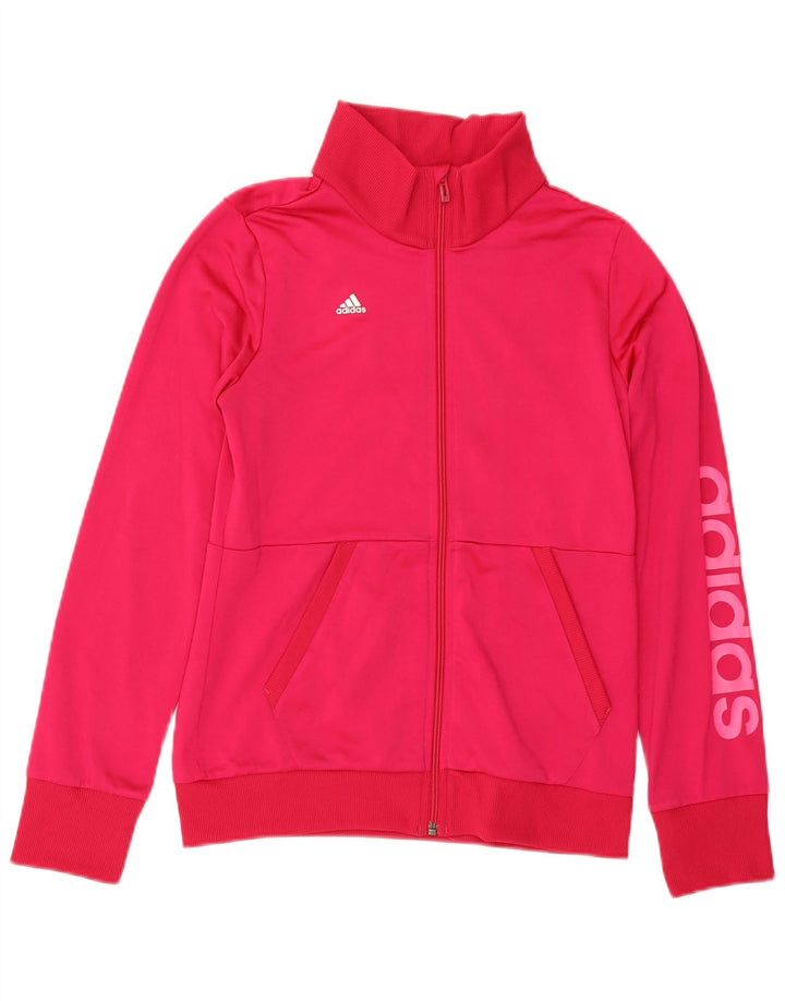ADIDAS Girls Graphic Tracksuit Top Jacket 13-14 Years Pink Polyester