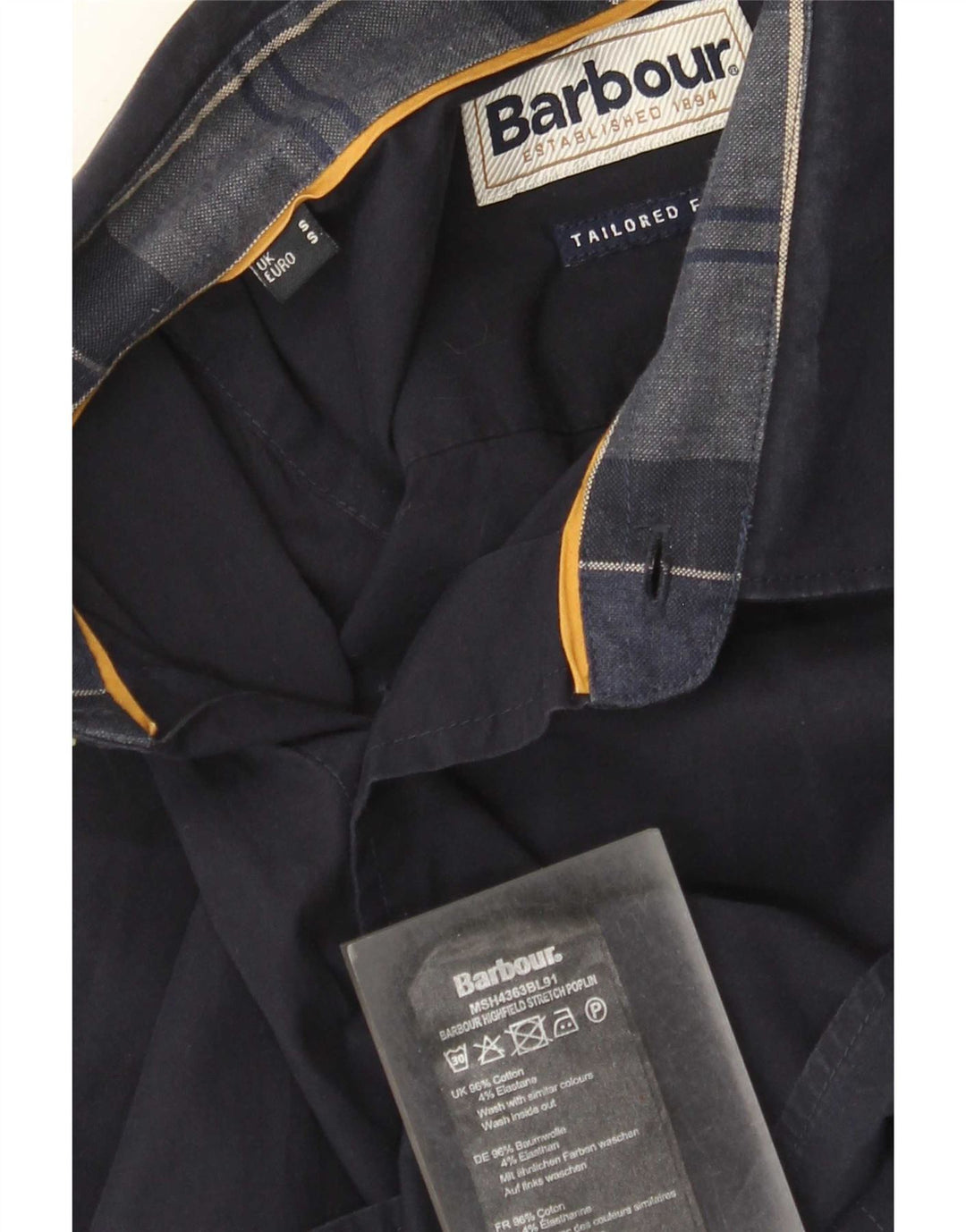 Barbour Mens Tailored Fit Shirt Small Navy Blue Cotton