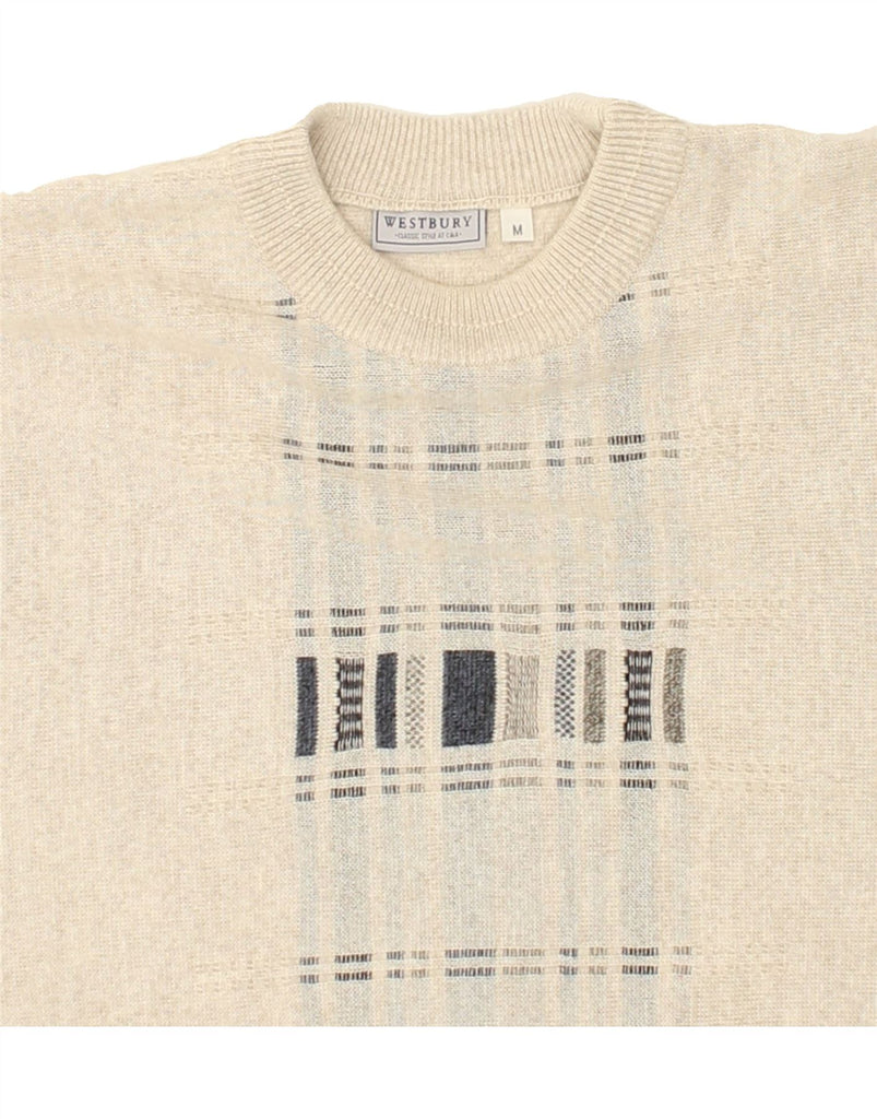 WESTBURY Mens Crew Neck Jumper Sweater Medium Beige Geometric Wool | Vintage WESTBURY | Thrift | Second-Hand WESTBURY | Used Clothing | Messina Hembry 