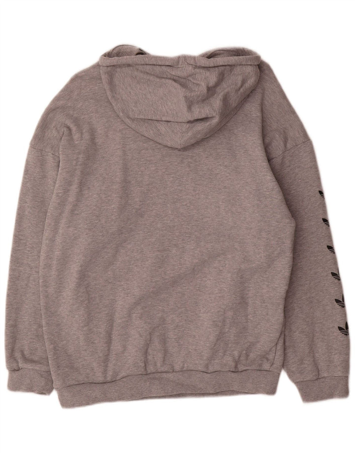 Adidas Womens Graphic Oversized Hoodie Jumper UK 14 Medium Grey Flecked