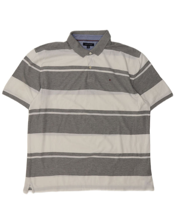 TOMMY HILFIGER Mens Rugby Polo Shirt 3XL Grey Striped Cotton