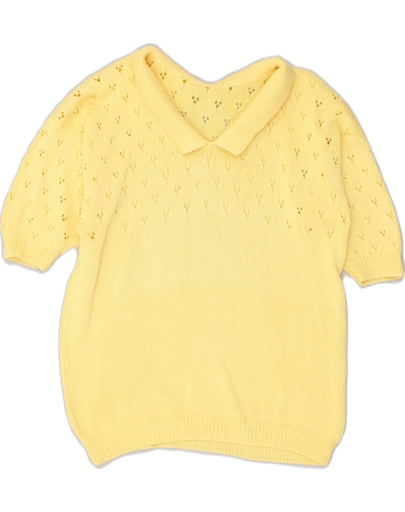 VINTAGE Womens Short Sleeve Polo Neck Jumper Sweater UK 20 2XL Yellow | Vintage Vintage | Thrift | Second-Hand Vintage | Used Clothing | Messina Hembry 