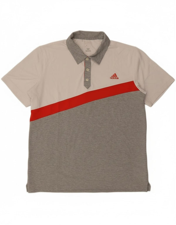 Adidas Mens Climalite Polo Shirt Large Grey Colourblock Polyester