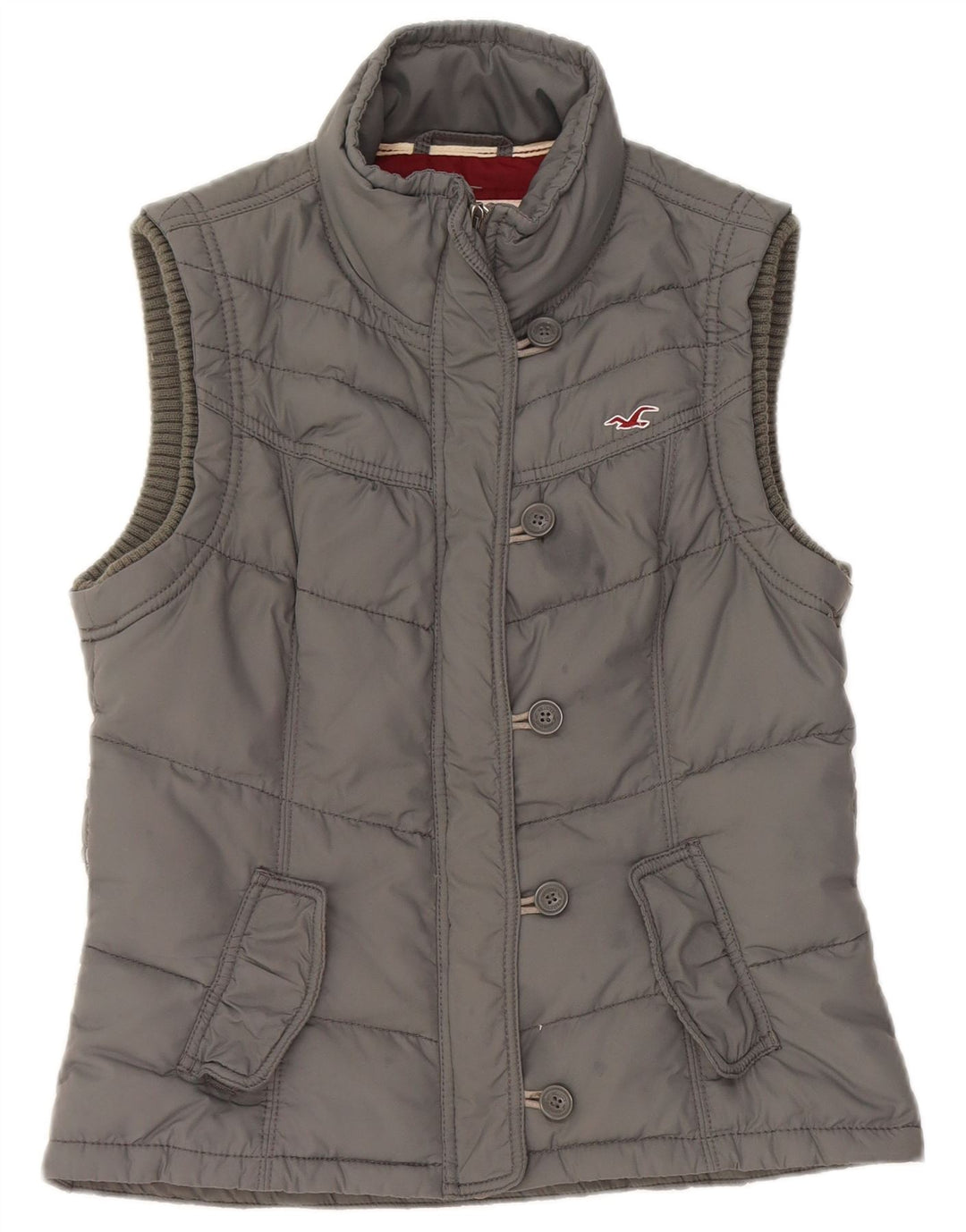Hollister Womens Padded Gilet UK 14 Large Grey Polyester