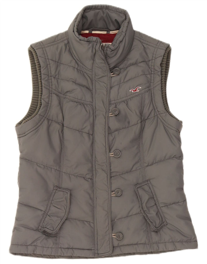 Hollister Womens Padded Gilet UK 14 Large Grey Polyester