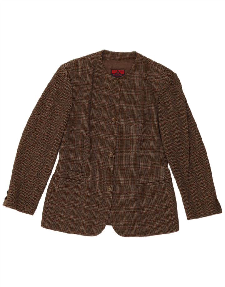 Filippo Alpi Womens 4 Button Blazer Jacket IT 46 Large Brown Check Wool