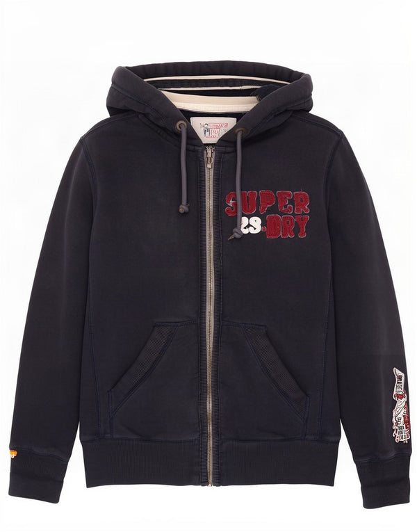 Superdry Mens Zip Hoodie Sweater Medium Navy Blue Cotton