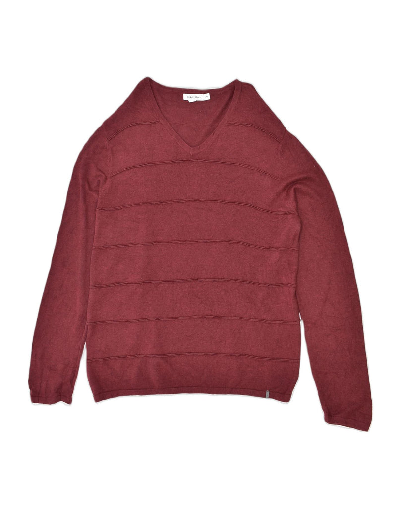 CALVIN KLEIN Mens V-Neck Jumper Sweater Large Maroon Cotton | Vintage | Thrift | Second-Hand | Used Clothing | Messina Hembry 