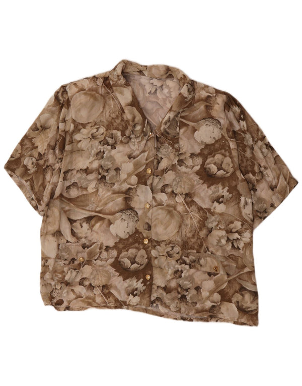 Vintage Womens Short Sleeve Shirt UK 18 XL Brown Floral