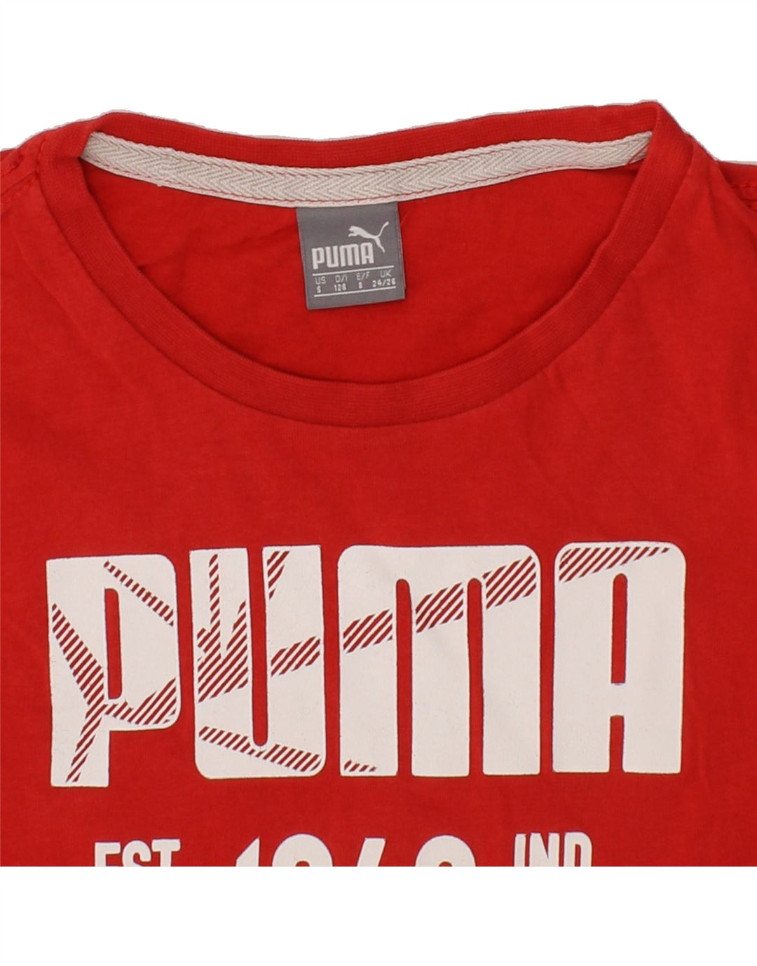 PUMA Boys Graphic T-Shirt Top 7-8 Years Small Red Cotton Vintage Puma and Second-Hand Puma from Messina Hembry 