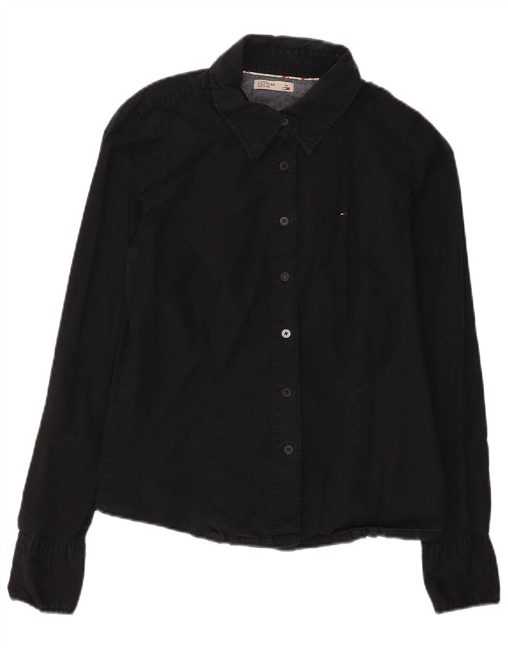 Tommy Hilfiger Womens Shirt UK 12 Medium Black Cotton