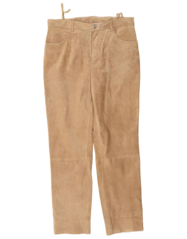Vintage Mens Tapered Suede Trousers W36 L30 Beige Leather