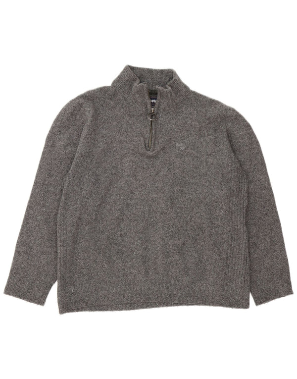 Barbour Womens Zip Neck Jumper Sweater UK 16 Large Grey Wool