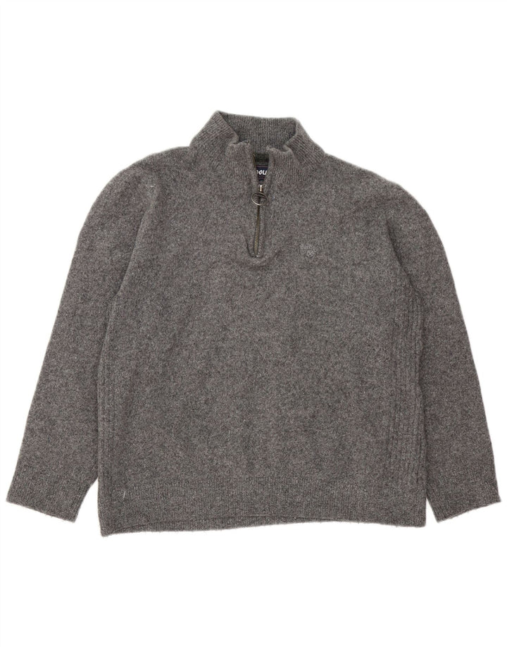 Barbour Womens Zip Neck Jumper Sweater UK 16 Large Grey Wool
