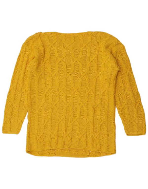 Vintage Womens Boat Neck Jumper Sweater UK 14 Medium Yellow Cotton