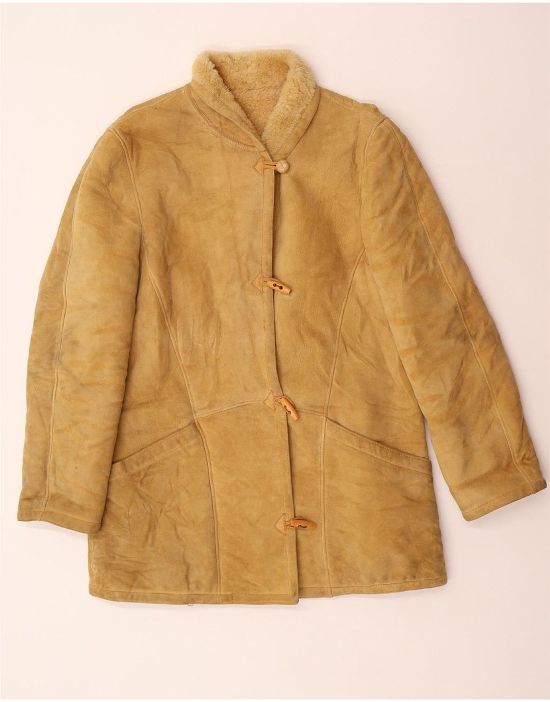 Vintage Womens Sherpa Shearling Coat UK 14 Large Beige