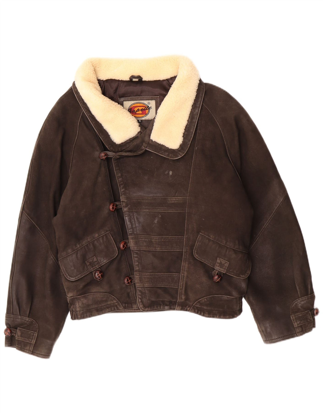 Gapelle Mens Leather Flight Aviator Jacket UK 36 Small Brown Leather Retro