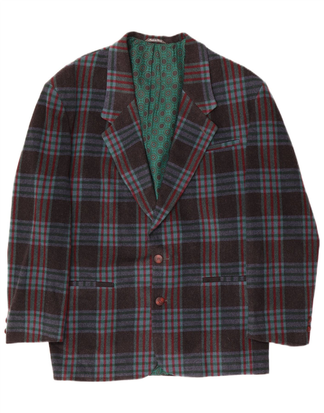 Vintage Mens 2 Button Blazer Jacket IT 48 Medium Navy Blue Check Wool