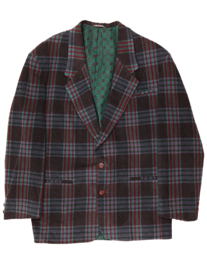 Vintage Mens 2 Button Blazer Jacket IT 48 Medium Navy Blue Check Wool