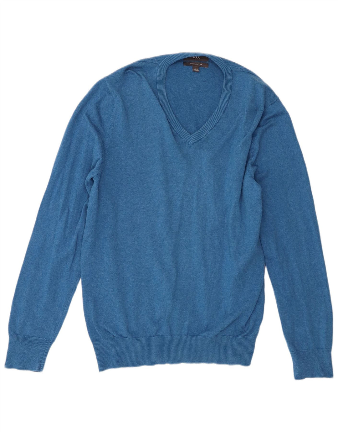 Marks & Spencer Mens V-Neck Jumper Sweater Large Blue Cotton