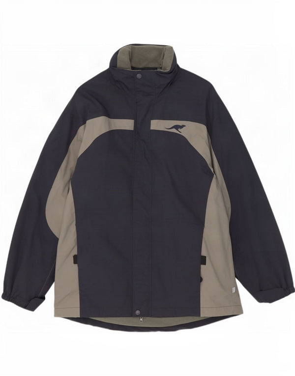 Kangaroos Mens Hooded Rain Jacket UK 40 Large Navy Blue Colourblock Nylon